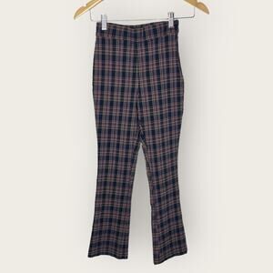 Urban Outfitters Lola Plaid Kick Flare Pant Size 0 Navy Pink Indie Sleeze Grunge